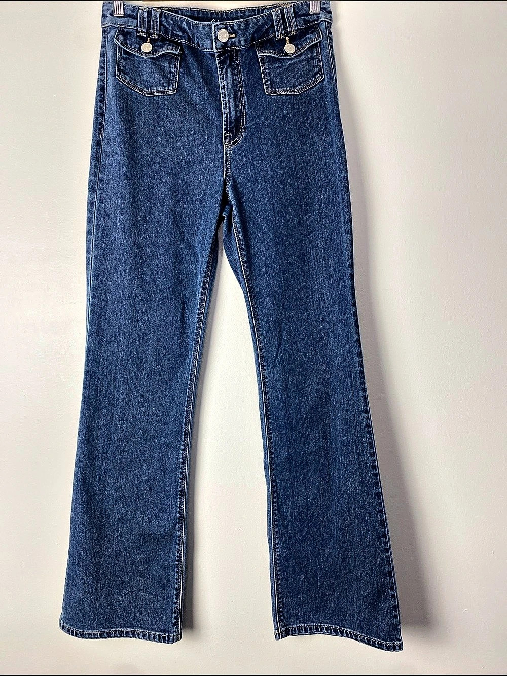 Reitmans Flare-Leg Mid-Rise Jean with Flap Pockets Blue Waist 28